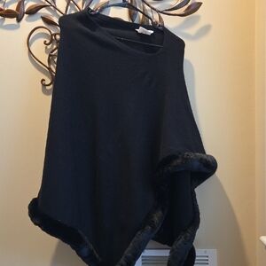 Etcetera Black Poncho with Faux Fur Trim